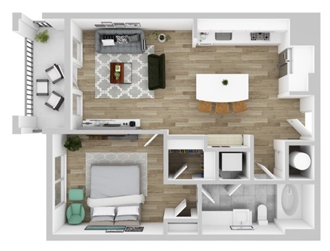 Floor plan for 1 bed, 1 bath, 724 sqft